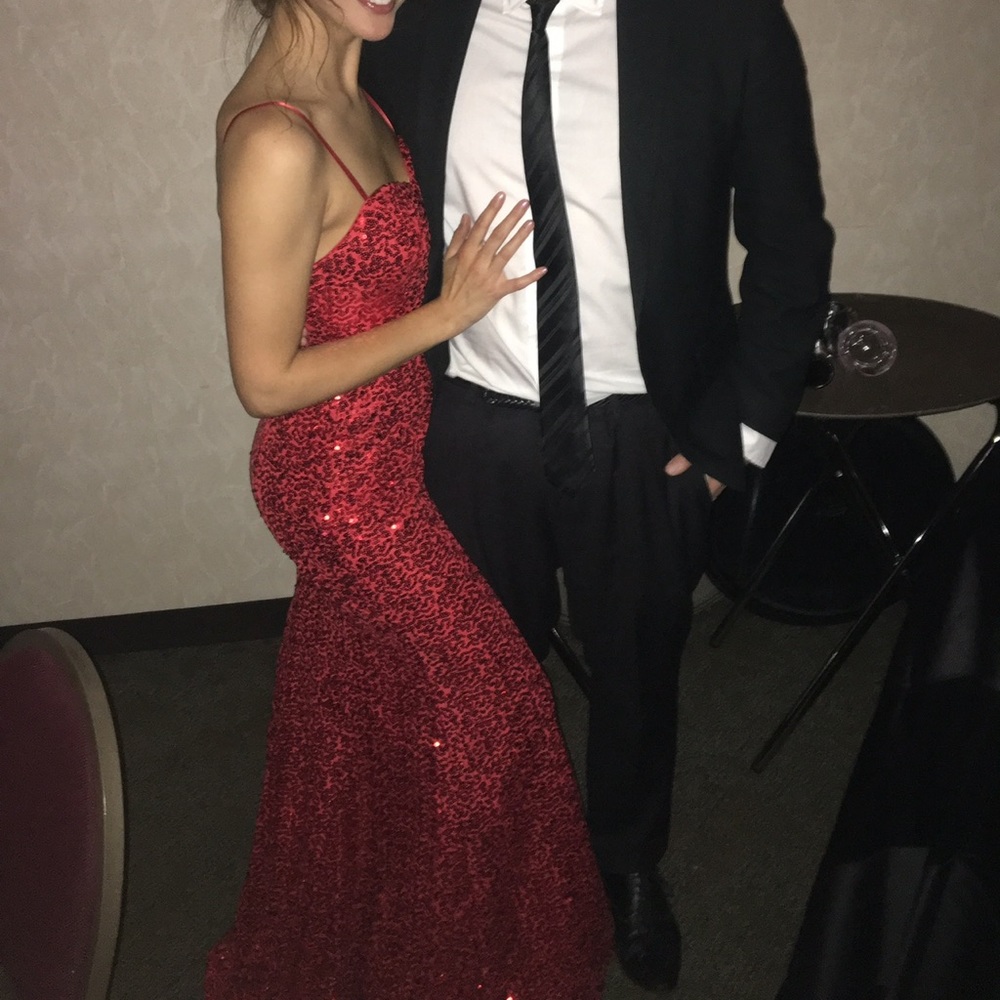 Red sequin bridesmaid dress / prom dress